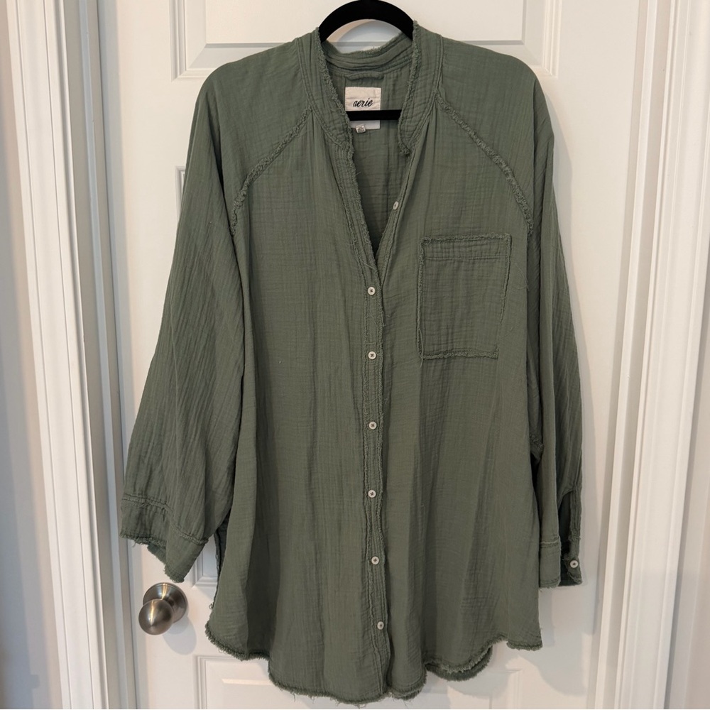 Aerie Muslin Olive Green Button Down Shirt